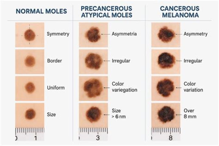 How can you tell the difference between atypical moles and melanoma?